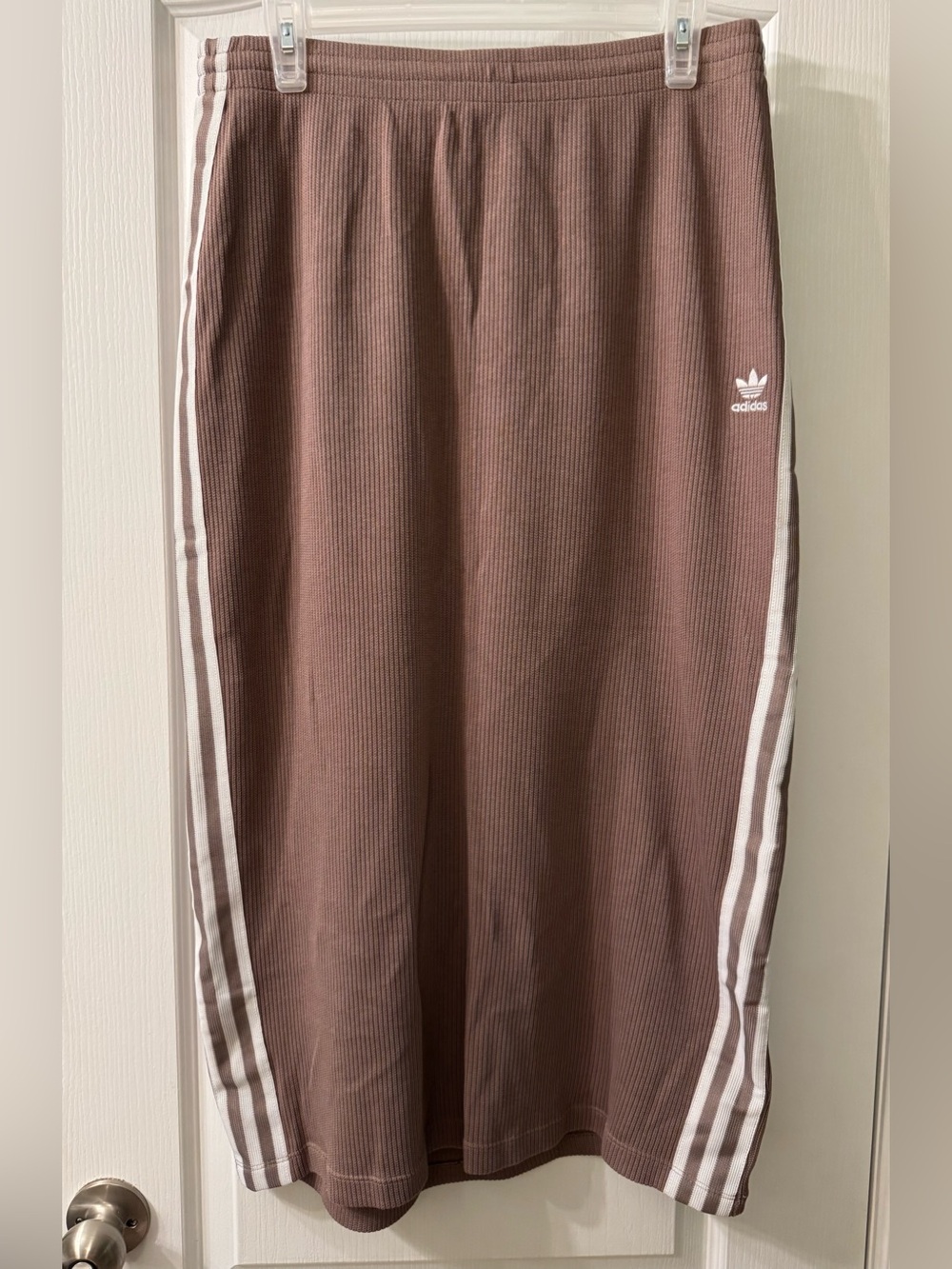 Adidas Brown Ribbed Track Skirt with Side Stripes